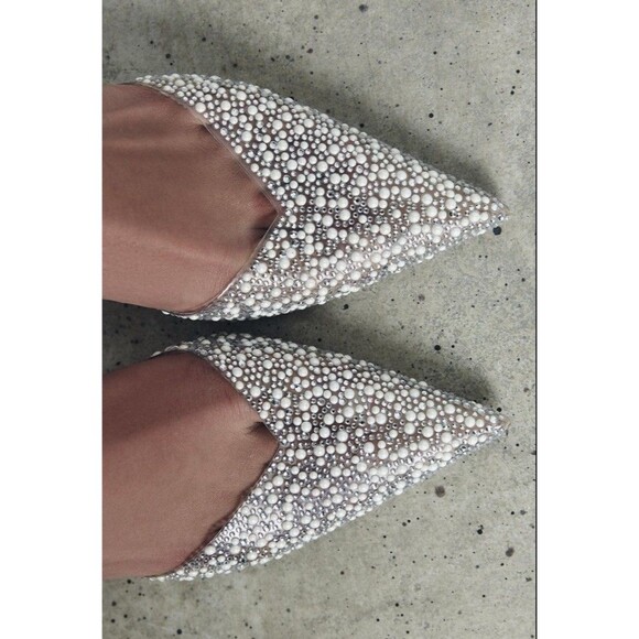 Zara Women's Pearl  Pointed Toe Slingback Heels CL8 Beige Size US 9 - Picture 3 of 12